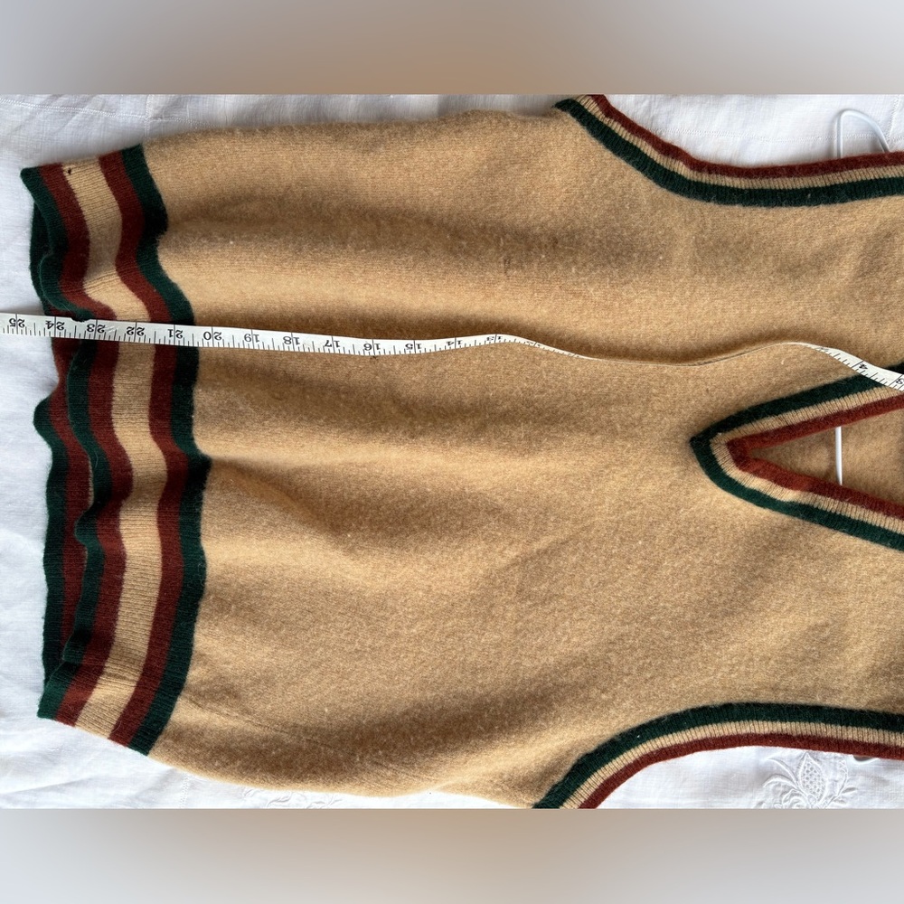 JeffLamb  Tan V-Neck Sweater Vest with Stripes Small tiny holes !! See photos - Picture 7 of 7